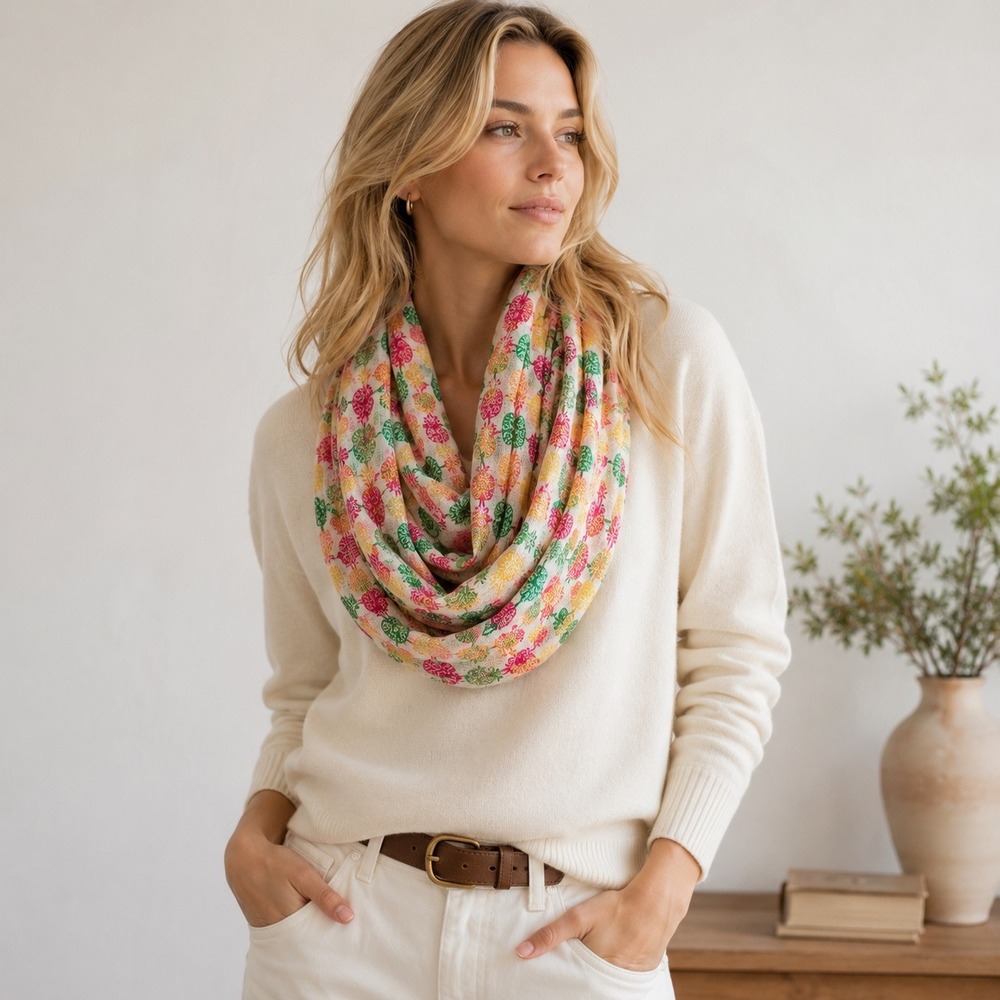 Talbots Pineapple Print Infinity Scarf Womens Colorful Gauze Summer Preppy Chic